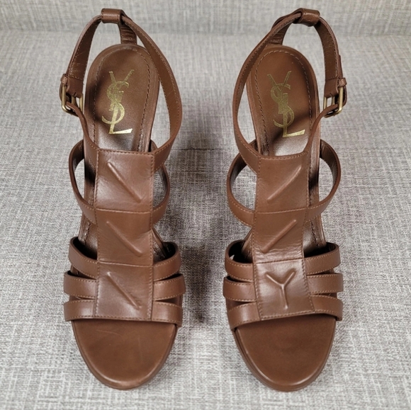 Yves Saint Laurent Shoes - Yves Saint Laurent Tribute Brown Stiletto Strappy Sandals Size 39.5 US 9.5